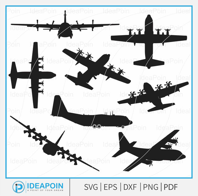 Lockheed Martin C-130 Hercules svg, Military Aircraft Vectors, Military aircraft vector, Aviation Clipart, C-130 Hercules Silhouette Bundle SVG Dinvect 