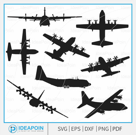 Lockheed Martin C-130 Hercules svg, Military Aircraft Vectors, Military aircraft vector, Aviation Clipart, C-130 Hercules Silhouette Bundle SVG Dinvect 