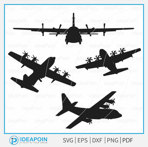 Lockheed Martin C-130 Hercules svg, Military Aircraft Vectors, Military aircraft vector, Aviation Clipart, C-130 Hercules Silhouette Bundle SVG Dinvect 