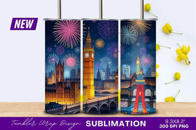 London Skyline With Fireworks Celebration Tumbler Png Sublimation Regulrcrative 