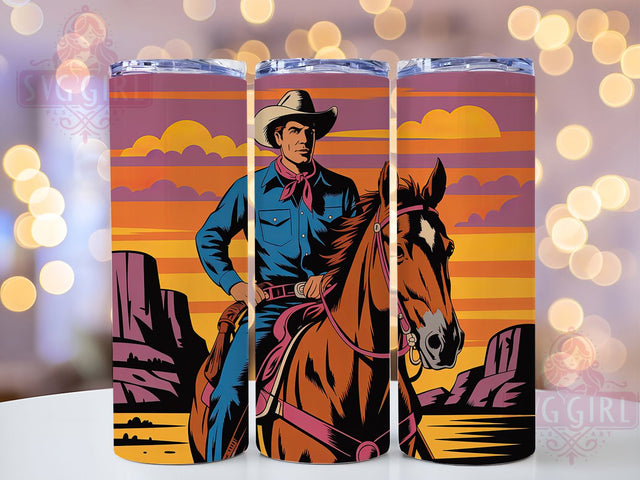 Lone Cowboy Flag 20oz Tumbler Wrap, Vintage Western Design, American Flag Sublimation, Patriotic USA Wrap, Independence Day Tumbler, 20oz Tumbler Design, PNG Tumbler Wrap Sublimation SvggirlplusArt 