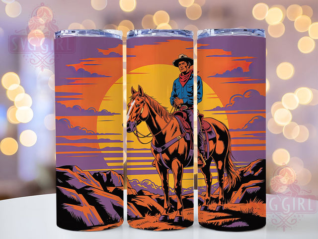 Lone Cowboy Flag 20oz Tumbler Wrap, Vintage Western Design, American Flag Sublimation, Patriotic USA Wrap, Independence Day Tumbler, 20oz Tumbler Design, PNG Tumbler Wrap Sublimation SvggirlplusArt 