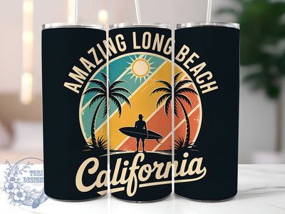 Long Beach California 20oz Tumbler, Amazing Coastal Phrase, Tropical Beach Illustration, Sublimation Tumbler Wrap, 20oz Tumbler, Fun Summer Gift, Bright Ocean Style Sublimation ToriDesigns 