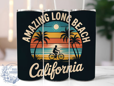 Long Beach California 20oz Tumbler, Amazing Coastal Phrase, Tropical Beach Illustration, Sublimation Tumbler Wrap, 20oz Tumbler, Fun Summer Gift, Bright Ocean Style Sublimation ToriDesigns 