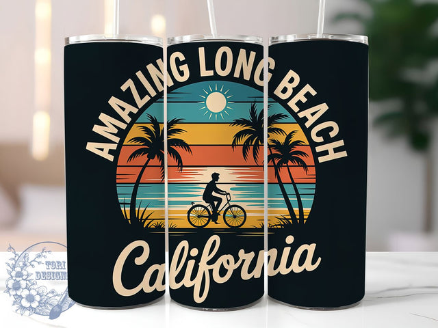 Long Beach California 20oz Tumbler, Amazing Coastal Phrase, Tropical Beach Illustration, Sublimation Tumbler Wrap, 20oz Tumbler, Fun Summer Gift, Bright Ocean Style Sublimation ToriDesigns 