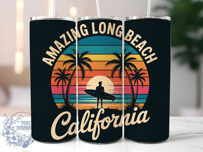 Long Beach California 20oz Tumbler, Amazing Coastal Phrase, Tropical Beach Illustration, Sublimation Tumbler Wrap, 20oz Tumbler, Fun Summer Gift, Bright Ocean Style Sublimation ToriDesigns 