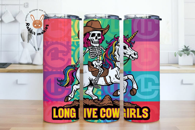 Long Live Cowgirls Halloween Skeleton Tumbler Wrap, Halloween Skeleton Cowgirl 20oz Skinny Tumbler Png, Country Girl Watercolor Digital Sublimation Sublimation Rabbitmakies 