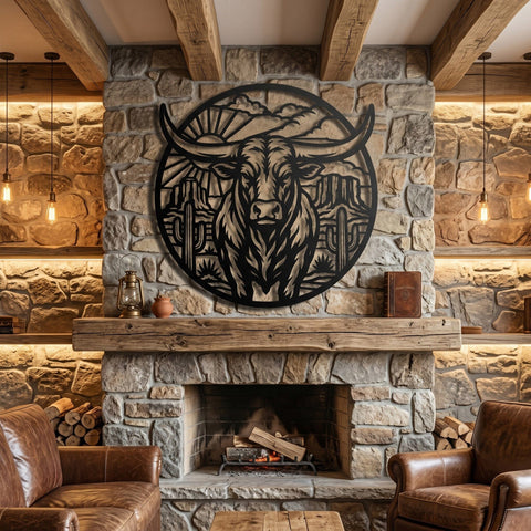Longhorn Bull Desert Scene Laser SVG | Western Metal Wall Art DXF | CNC Plasma Cut File | Cowboy Decor | Rustic Ranch Sign | Svg Png Eps SVG HappyDesignStudio 