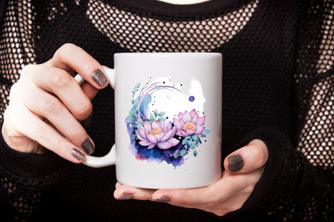 Lotas and Moon Watercolor Clipart Bundle Sublimation Designangry 