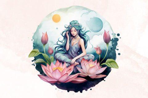 Lotas and Moon Watercolor Clipart Bundle Sublimation Designangry 