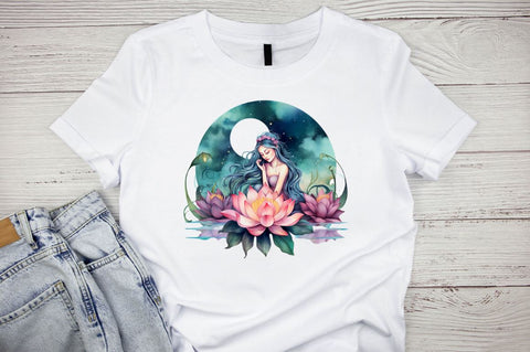 Lotas and Moon Watercolor Clipart Bundle Sublimation Designangry 