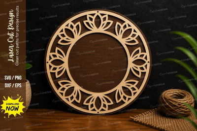 Lotus Circle Frame Laser Cut SVG File SVG Regulrcrative 