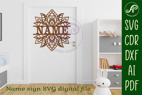 Lotus flower design name sign svg laser cut template SVG APInspireddesigns 