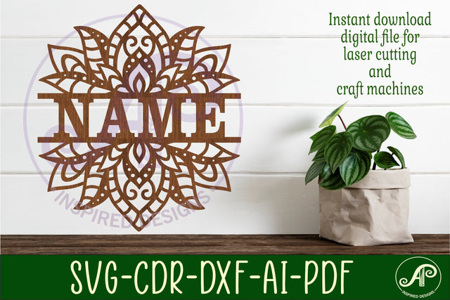 Lotus flower design name sign svg laser cut template SVG APInspireddesigns 