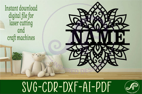 Lotus flower design name sign svg laser cut template SVG APInspireddesigns 