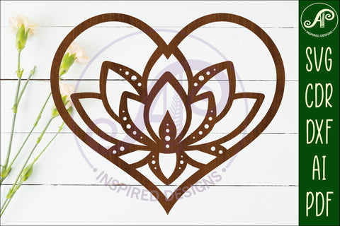 Lotus flower heart wall sign, laser cut SVG APInspireddesigns 