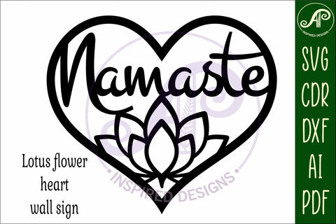 Lotus flower Namaste heart wall sign, laser cut SVG APInspireddesigns 