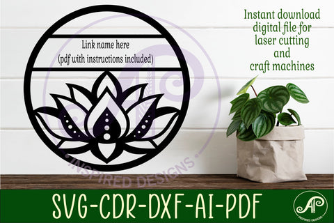 Lotus flower name sign design for laser cutting SVG APInspireddesigns 
