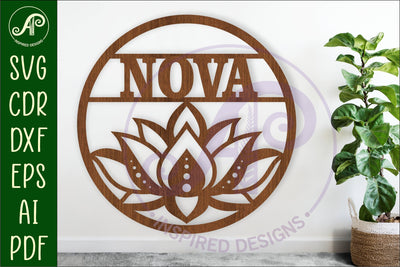 Lotus flower name sign design for laser cutting SVG APInspireddesigns 