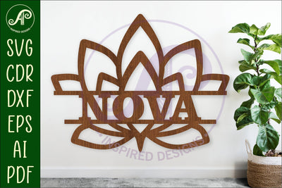 Lotus flower Name sign svg laser cut template SVG APInspireddesigns 