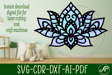 Lotus flower two layer wall sign svg laser cut file SVG APInspireddesigns 