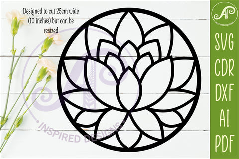 Lotus Flower Wall Art SVG, Round Mandala Laser Cut File SVG APInspireddesigns 