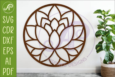 Lotus Flower Wall Art SVG, Round Mandala Laser Cut File SVG APInspireddesigns 