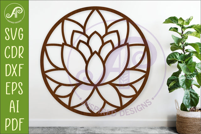 Lotus Flower Wall Art SVG, Round Mandala Laser Cut File SVG APInspireddesigns 
