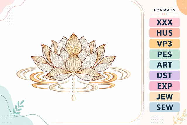 Lotus Flower with Water Ripples Machine Embroidery Design Embroidery/Applique DESIGNS sg embroidery 