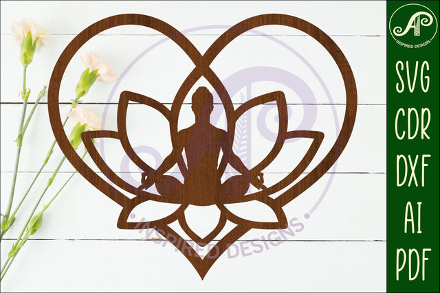 Lotus flower Yoga heart wall sign, laser cut SVG APInspireddesigns 