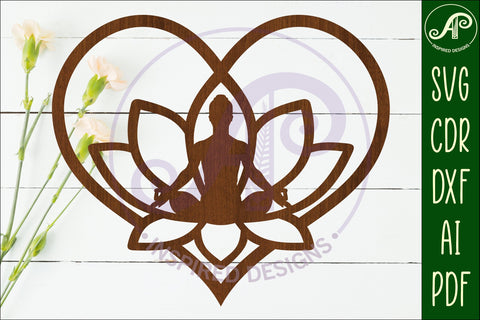 Lotus flower Yoga heart wall sign, laser cut SVG APInspireddesigns 
