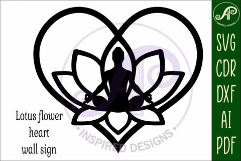 Lotus flower Yoga heart wall sign, laser cut SVG APInspireddesigns 