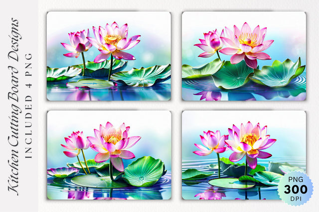 Lotus flowers Glass Cutting Board PNG Design Sublimation Regulrcrative 