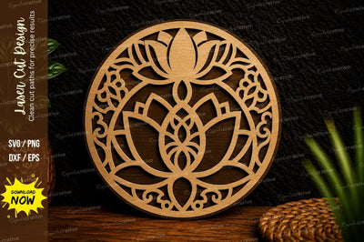 Lotus Mandala Circle Laser Cut Svg Design SVG Regulrcrative 
