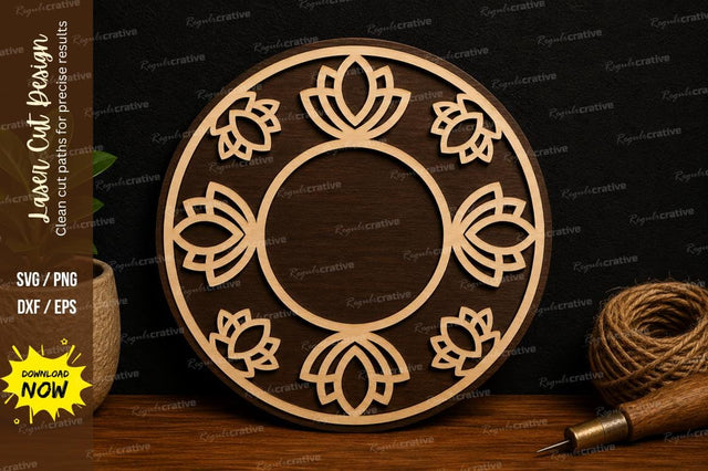 Lotus Mandala Frame Laser Cut SVG File SVG Regulrcrative 