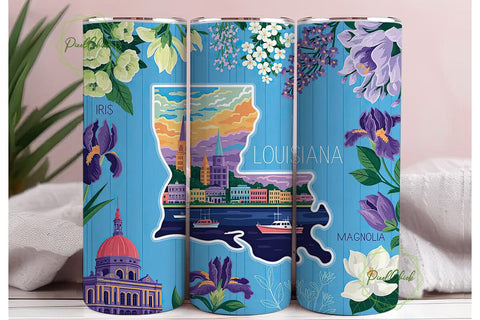 Louisiana Travel Floral 20oz Tumbler Sublimation PixelChick 