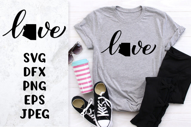 Love Arizona lettering with map SVG. Patriotic shirt design SVG LaBelezoka 