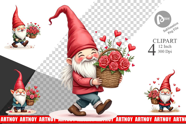Love Basket Gnome Clipart Sublimation artnoy 