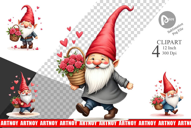 Love Basket Gnome Clipart Sublimation artnoy 