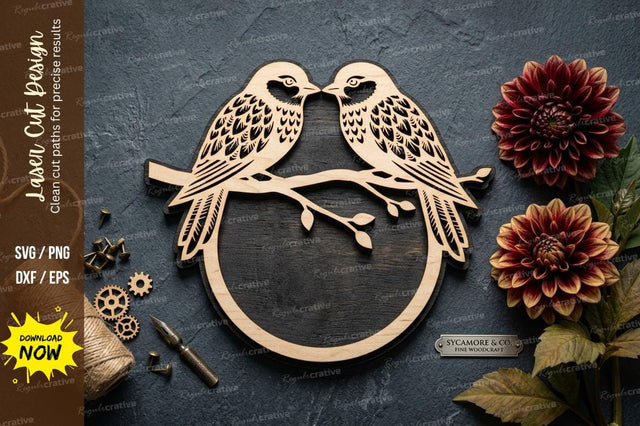 Love Birds Circle laser Cut svg Cutting file ,love birds svg, bird couple circle svg, laser cut birds frame, SVG Regulrcrative 