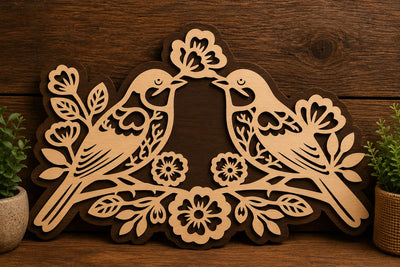 Love Birds Floral Bell Wall Art Laser Cut SVG File SVG Regulrcrative 