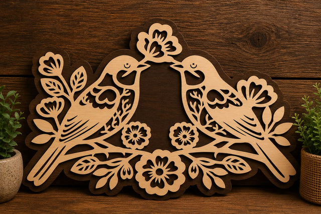 Love Birds Floral Bell Wall Art Laser Cut SVG File SVG Regulrcrative 