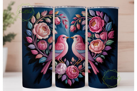 Love Birds Floral Heart Tumbler Wrap Sublimation PixelChick 