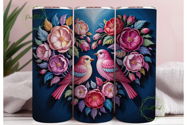 Love Birds Floral Heart Tumbler Wrap Sublimation PixelChick 