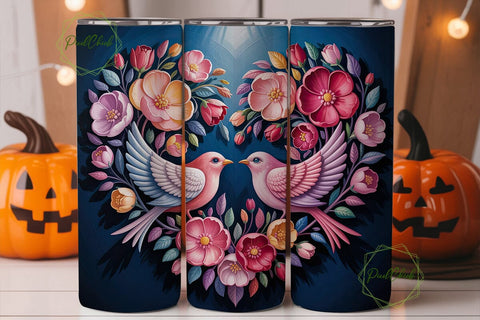 Love Birds Floral Heart Tumbler Wrap Sublimation PixelChick 