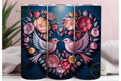 Love Birds Floral Heart Tumbler Wrap Sublimation PixelChick 