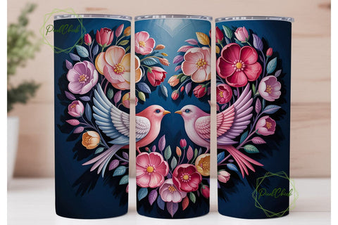 Love Birds Floral Heart Tumbler Wrap Sublimation PixelChick 