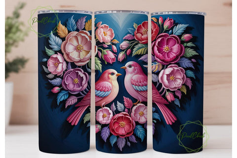 Love Birds Floral Heart Tumbler Wrap Sublimation PixelChick 