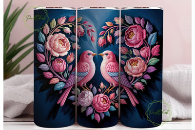 Love Birds Floral Heart Tumbler Wrap Sublimation PixelChick 