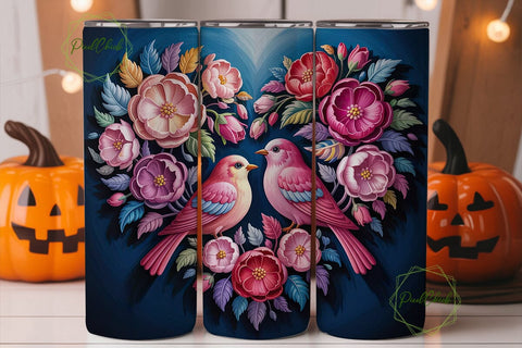Love Birds Floral Heart Tumbler Wrap Sublimation PixelChick 